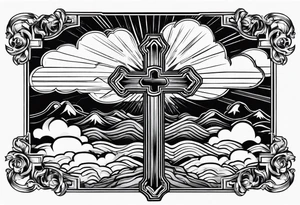 Cross with clouds and sun rays tattoo idea