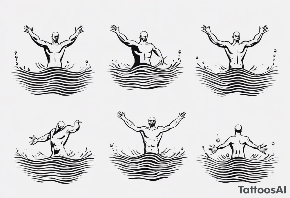 three lines mimicking water. A man swimming in the water. The man is made from simple lines only tattoo idea