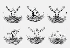 three lines mimicking water. A man swimming in the water. The man is made from simple lines only tattoo idea