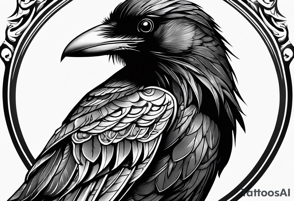 black raven with sword in mouth tattoo idea