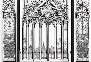 gothic, cathedral style window with intricate detail of windowsill, blacked out frames, long and skinny tattoo idea