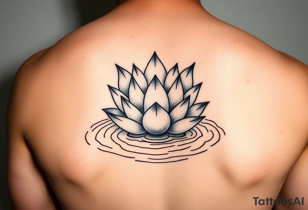 serene lotus flower emerging from sacred waters with ripples tattoo idea
