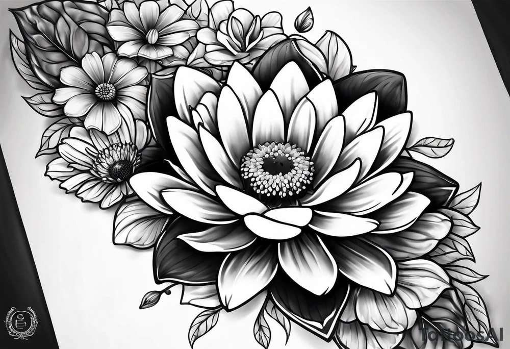 Daisy and water lily heart simple tattoo idea Daisy and water lily heart simple tattoo idea