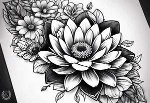 Daisy and water lily heart simple tattoo idea