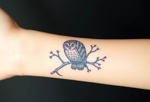 wise owl perched on ancient oak branch under starlit sky tattoo idea