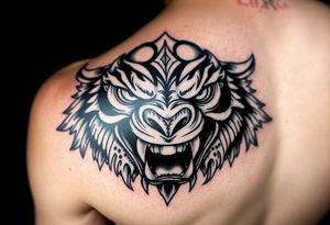 powerful majestic faces with huge eyes and teeth tattoo idea