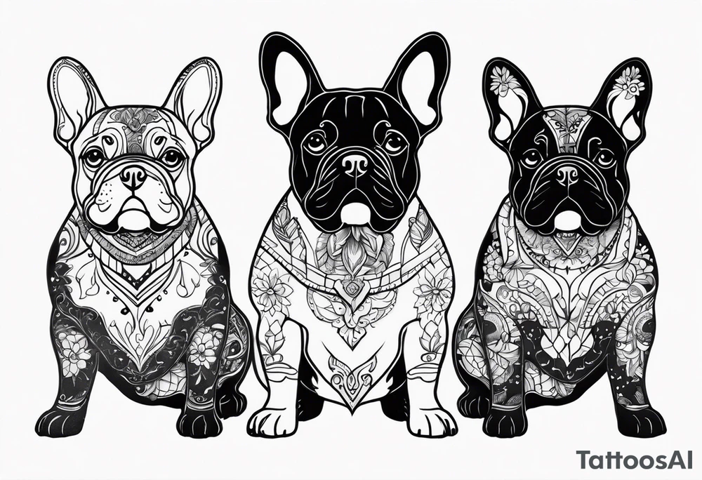 three French bulldogs tattoo idea