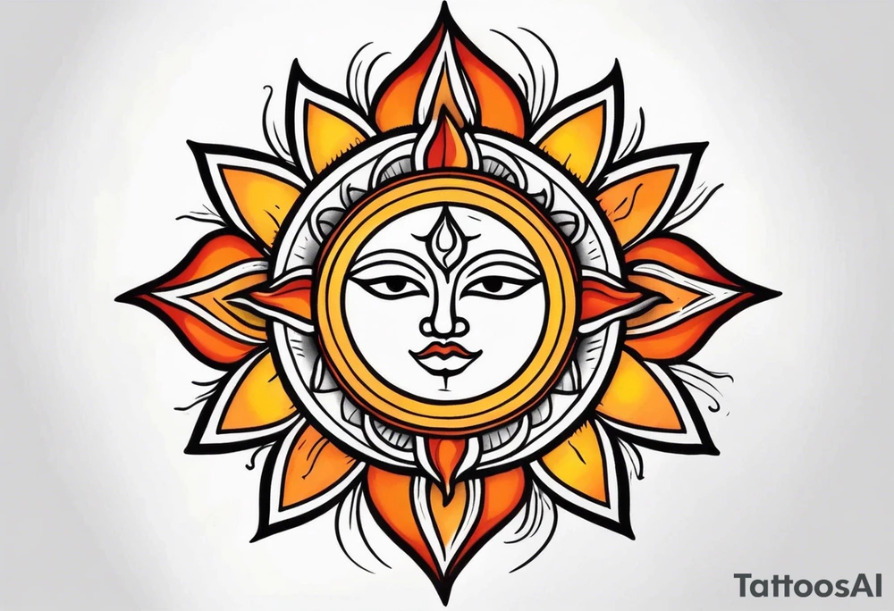 Orange sun with yellow and red highlights tattoo idea