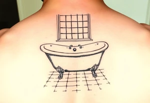 clawfoot bathtub with window above it that has light shining from the window down onto the tile floor tattoo idea