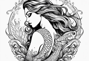 mermaid in line art american tattoo vintage style full body tattoo idea