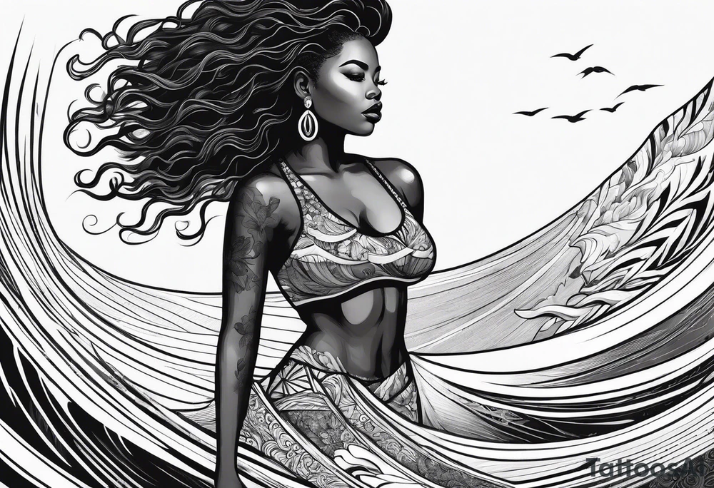 Black woman surfing
With natural hair tattoo idea