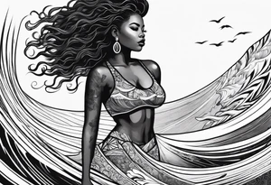 Black woman surfing
With natural hair tattoo idea