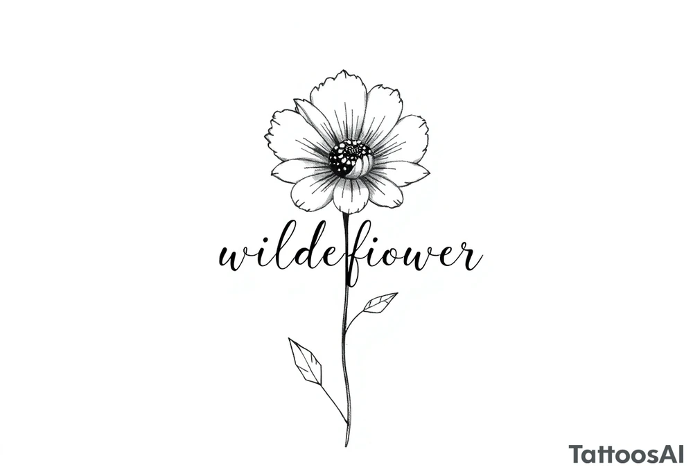 A flower with the word wildflower as the stem tattoo idea