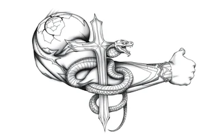 A cross slaying the snake tattoo idea
