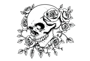 gothic skull intertwined with climbing roses and thorny vines tattoo idea