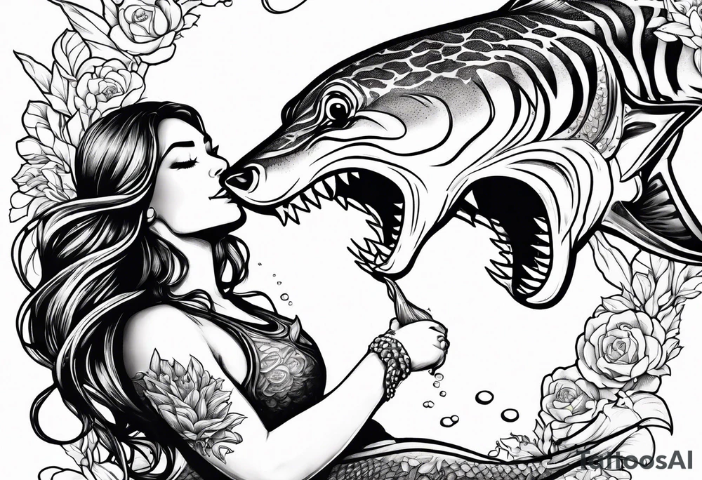 Mermaid feeding a tiger shark tattoo idea