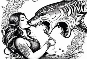 Mermaid feeding a tiger shark tattoo idea