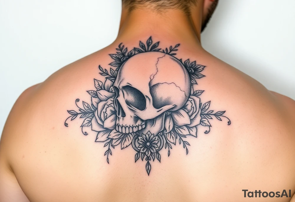 skull slightlyfacing left, surrounded by floral ornaments tattoo idea skull slightlyfacing left, surrounded by floral ornaments tattoo idea