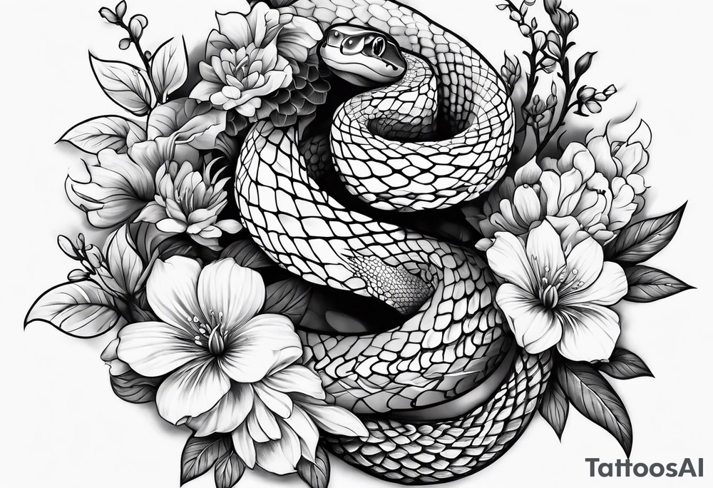 Snake and flowers to fit on shoulder blade tattoo idea