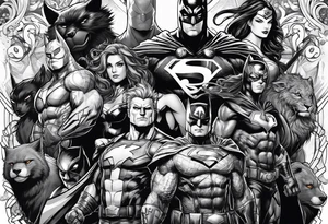 a super hero team which is combination of animals tattoo idea