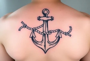 weathered anchor wrapped in nautical rope with sea waves tattoo idea
