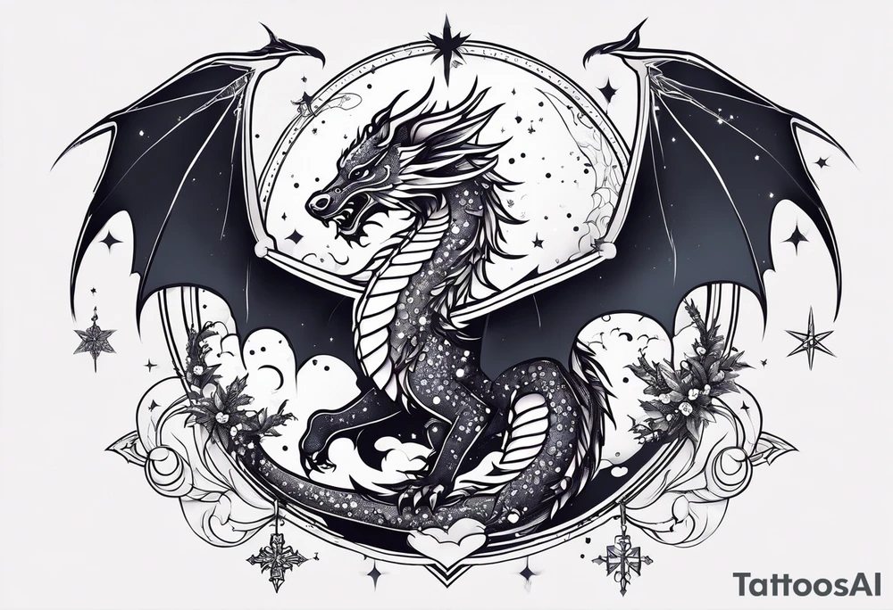 Constellation, wing , snow , cross , dragon japan kawaii tattoo idea