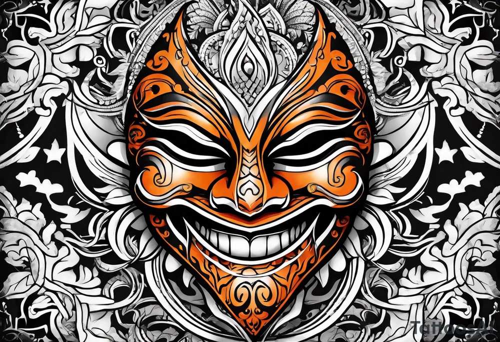 Laughing mask that is orange and black simplistic tattoo idea Laughing mask that is orange and black simplistic tattoo idea