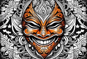 Laughing mask that is orange and black simplistic tattoo idea