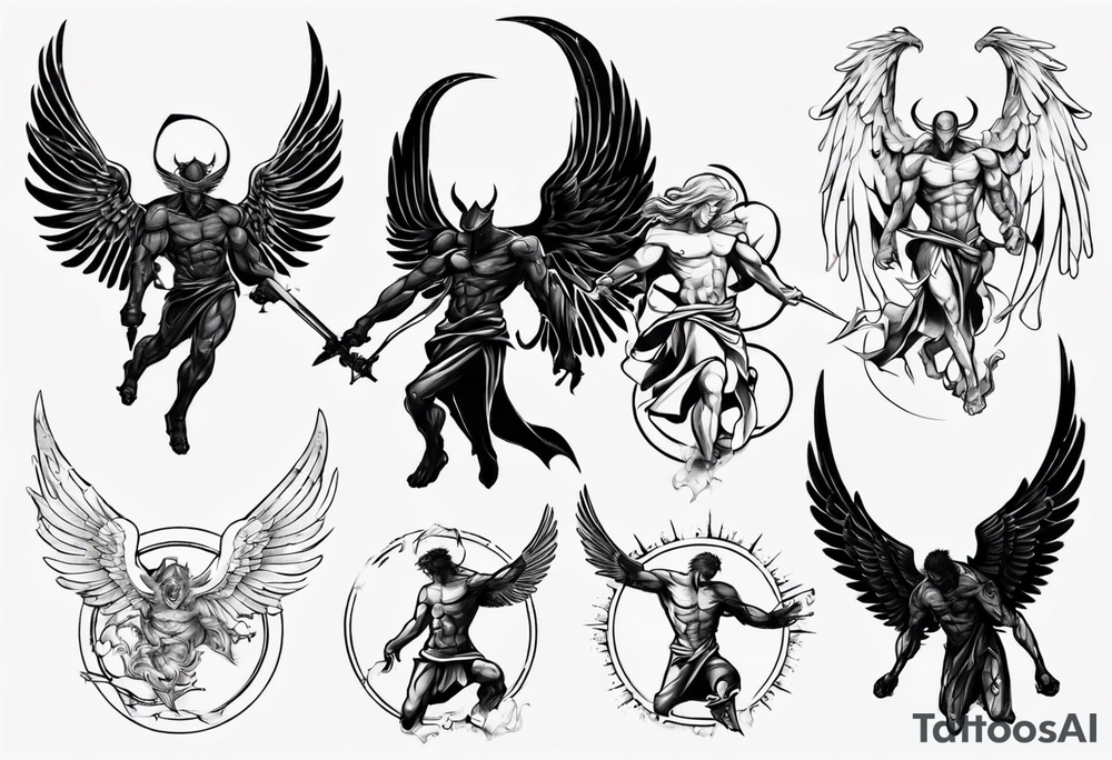 Archangel fighting demon tattoo idea