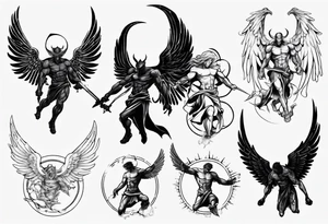 Archangel fighting demon tattoo idea