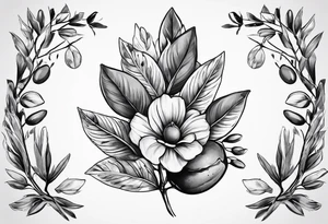 rock tattoo with olive leaves around it tattoo idea