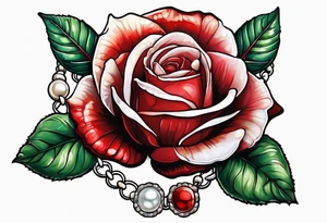 Red rose with a pearl necklace and a seashell tattoo idea
