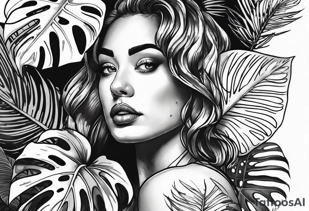 Monstera with mahory tatoo tattoo idea