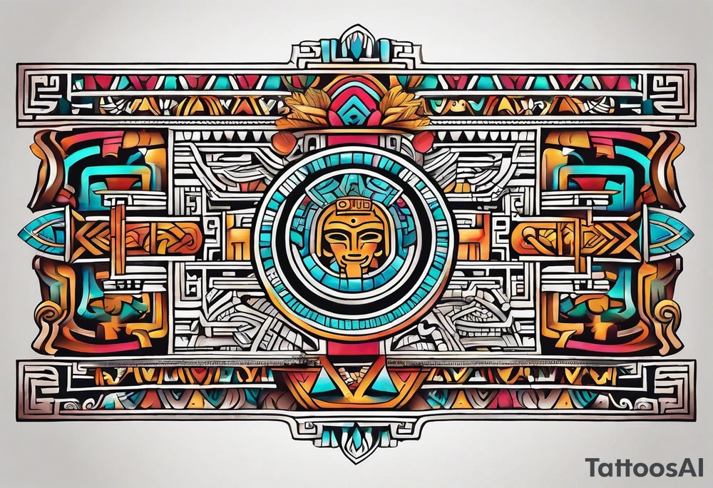 Colorful simple Mayan hieroglyph tattoo idea