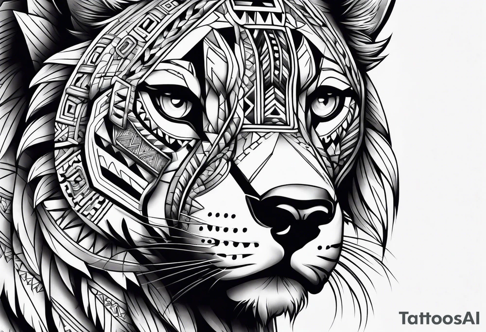 aztec jaguar + wolf sleeve tattoo idea