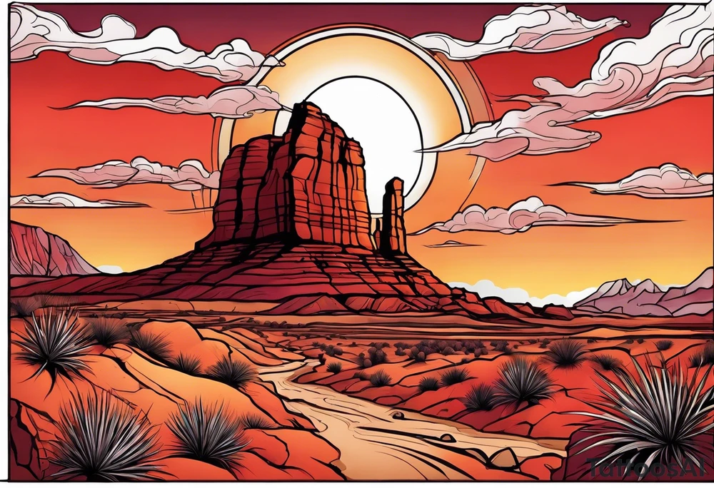 Red rock desert sunset tattoo idea