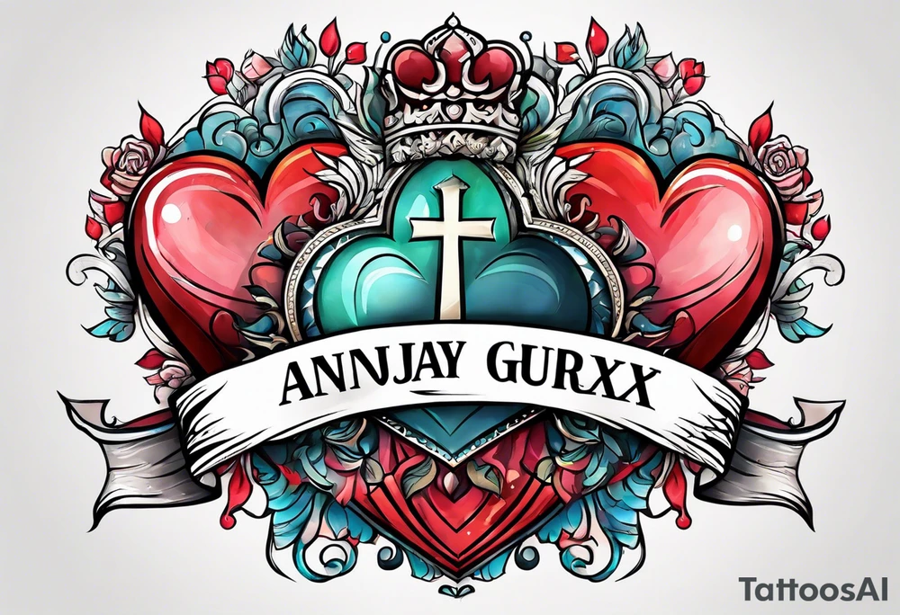 Heart with banner that says Anjay + Gurbux Forever tattoo idea