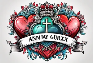 Heart with banner that says Anjay + Gurbux Forever tattoo idea