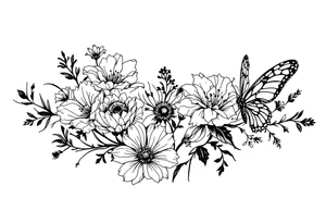 Flowers, heart and buttherfly with name Zackary and Charlie tattoo idea