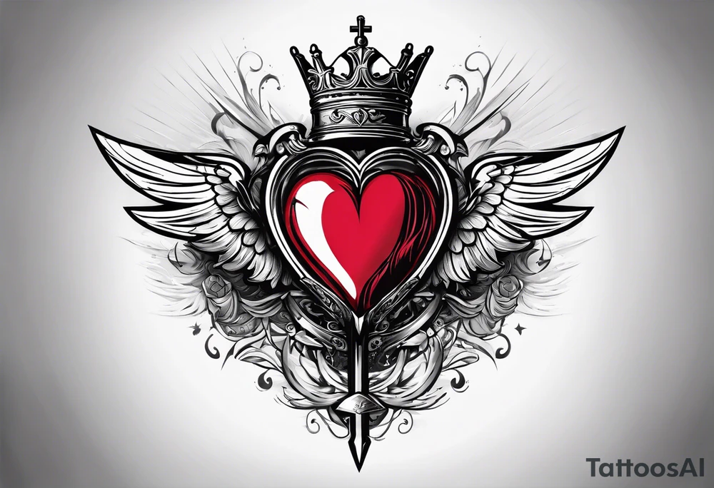 sacred heart with 3 swords instead of a cross. In front of a seraphim. tattoo idea