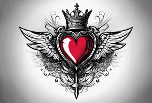 sacred heart with 3 swords instead of a cross. In front of a seraphim. tattoo idea
