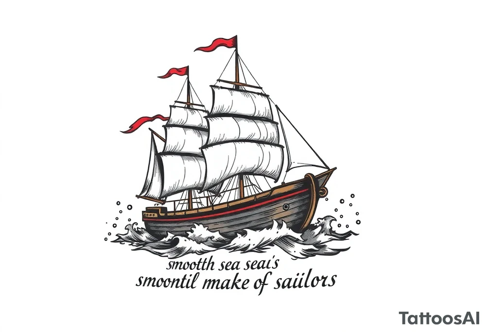 Can you please create a design of a ship in rough seas with the words “smooth seas don’t make good sailors”? tattoo idea