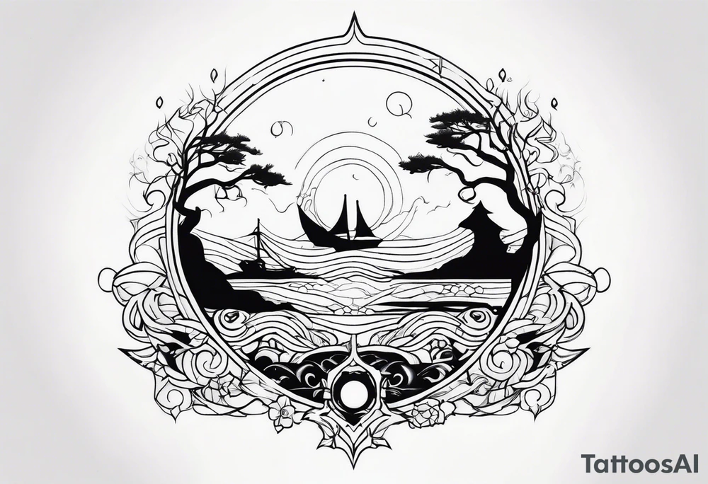 calm sea and Yggdrasill tattoo idea