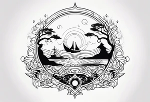 calm sea and Yggdrasill tattoo idea