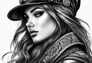 Bikergirl mit geflochtenen zöpfen tattoo idea