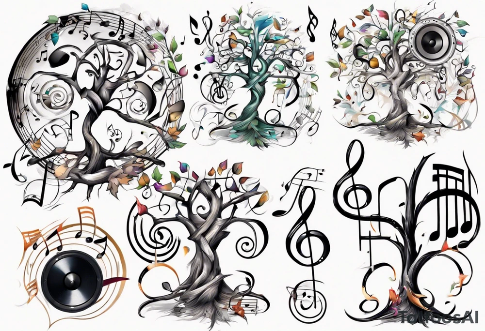 music speaker note tree stave notes tattoo idea