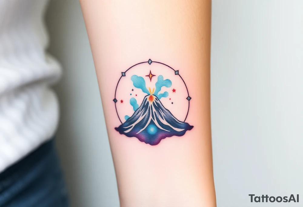 Geometric Volcano within Capricornus star constellation tattoo idea