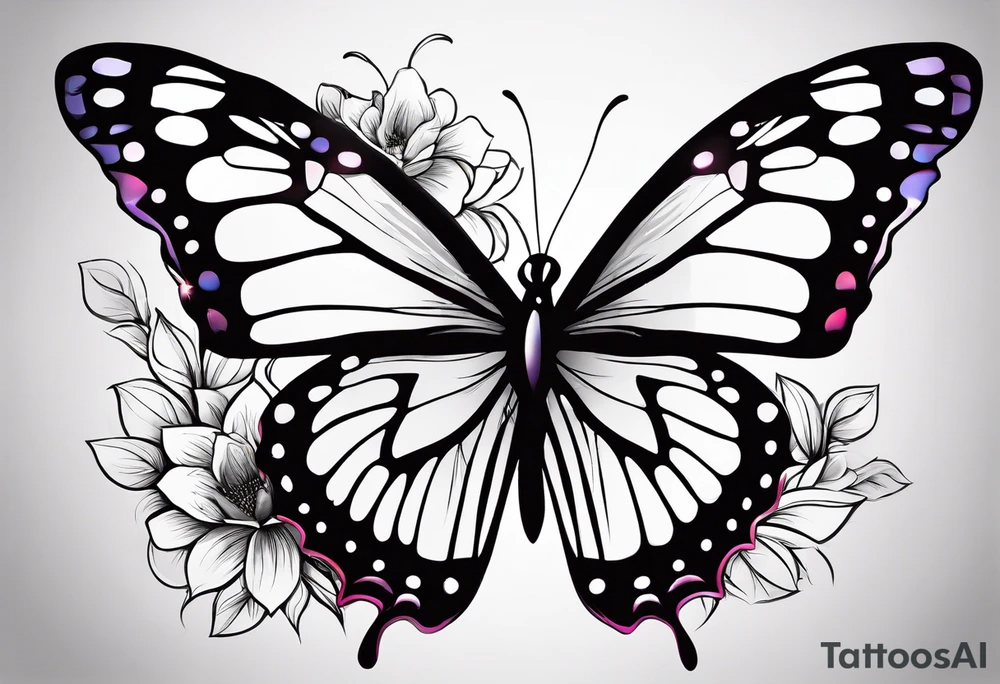 5. Butterfly: “A vibrant butterfly with colorful wings, resting on a flower, showcasing transformation and beauty.” tattoo idea