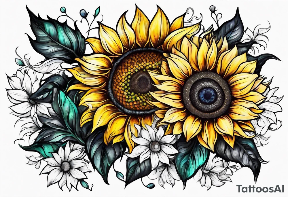 Colorful sunflower arm sleeve tattoo idea