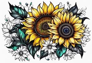 Colorful sunflower arm sleeve tattoo idea